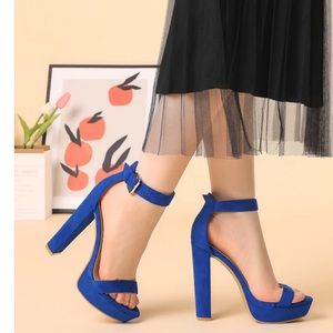 Faux Suede Platform Ankle Strap Chunky High Heel